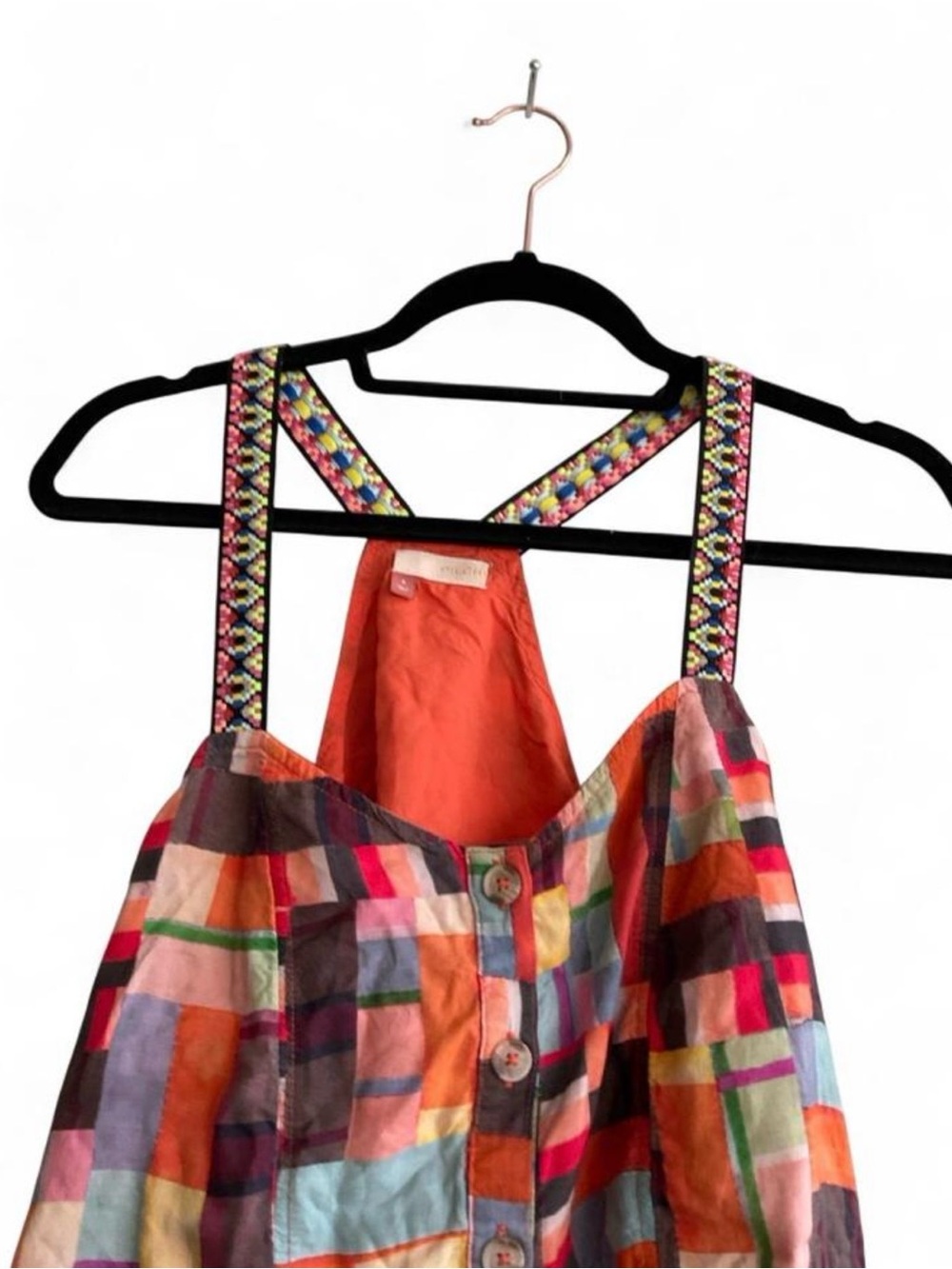 Anthropologie PILCRO Colorful Patchwork Abstract Peplum Button Tank Top SMALL - Picture 5 of 9